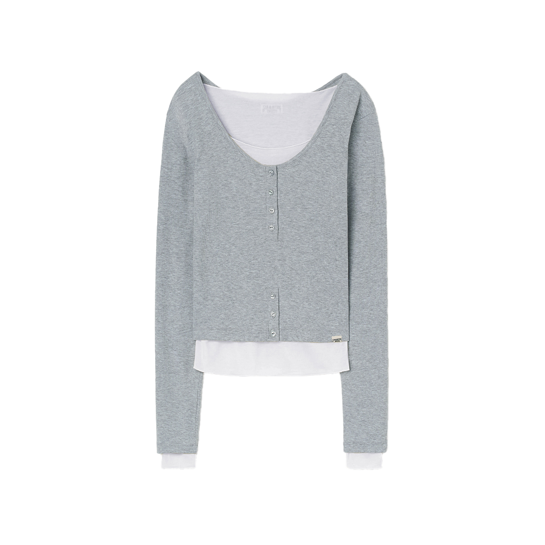 SW2F2TO09MG symmetric percent Button Henley Neck Top Melange Grey