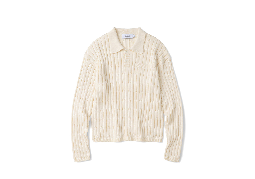 니티드 오픈카라 포켓 케이블 니트 크림(Knitted Open Collar Pocket Cable Knit Cream) - 2