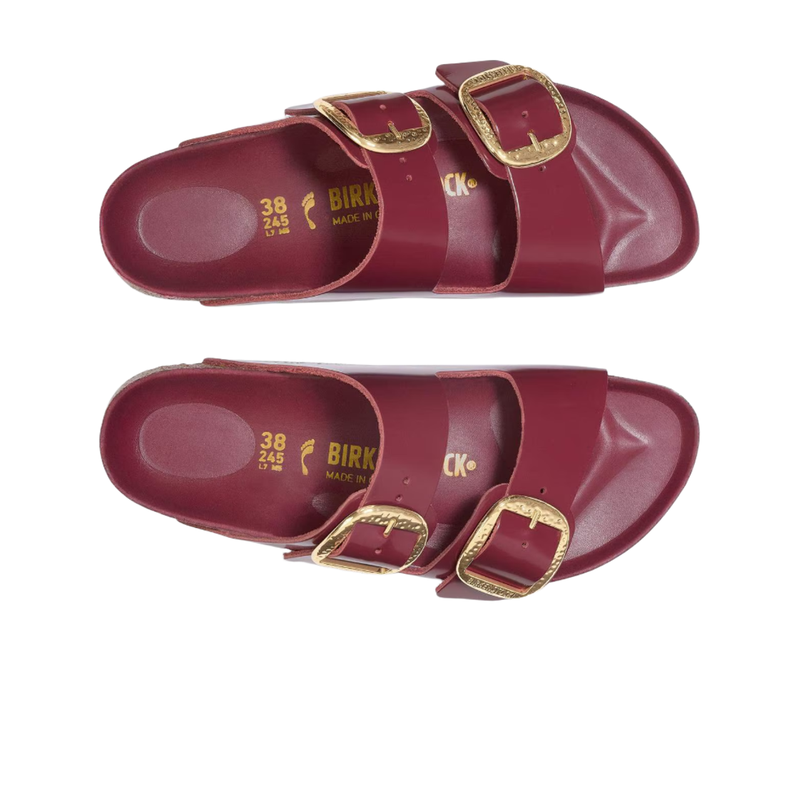 (W) 버켄스탁 아리조나 빅 버클 내츄럴 레더 페이턴트 진판델 하이 샤인 - 내로우((W) Birkenstock Arizona Big Buckle Natural Leather Patent Zinfandel High Shine - Narrow) - 2