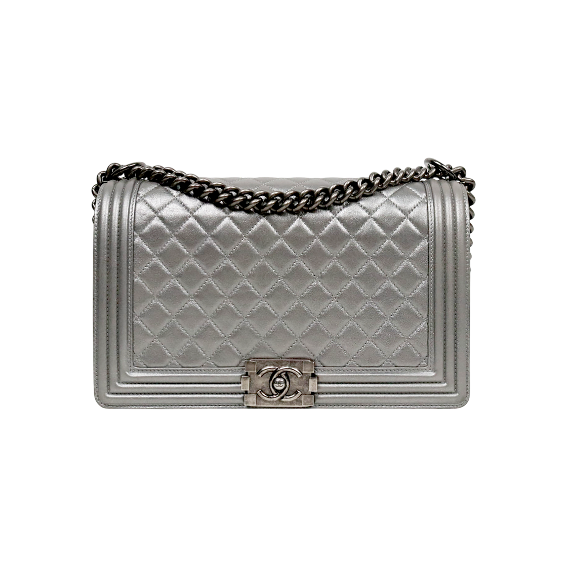 ITJMHDWRJUNJ Chanel Large Silver Boy Shoulder Bag