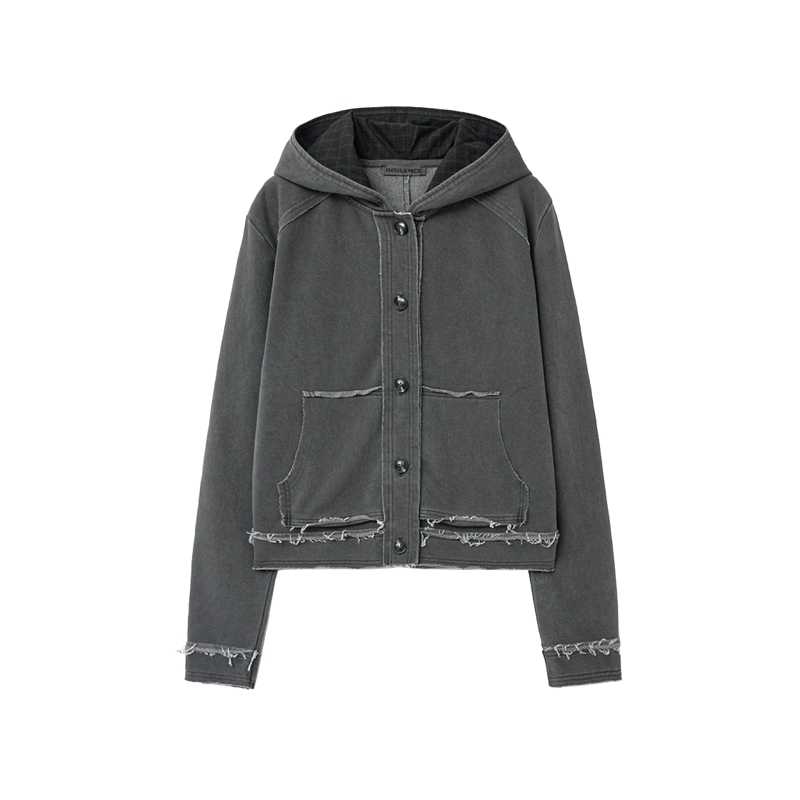 IW2F4TO02CH INSILENCE WOMEN Cutoff Washed Button Hoodie CHARCOAL