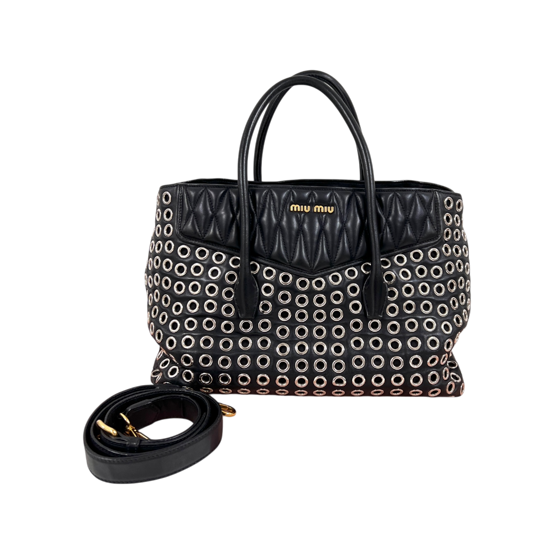 ITFCJQ9V8BIM Miu Miu Biker Punched Tote Bag Black