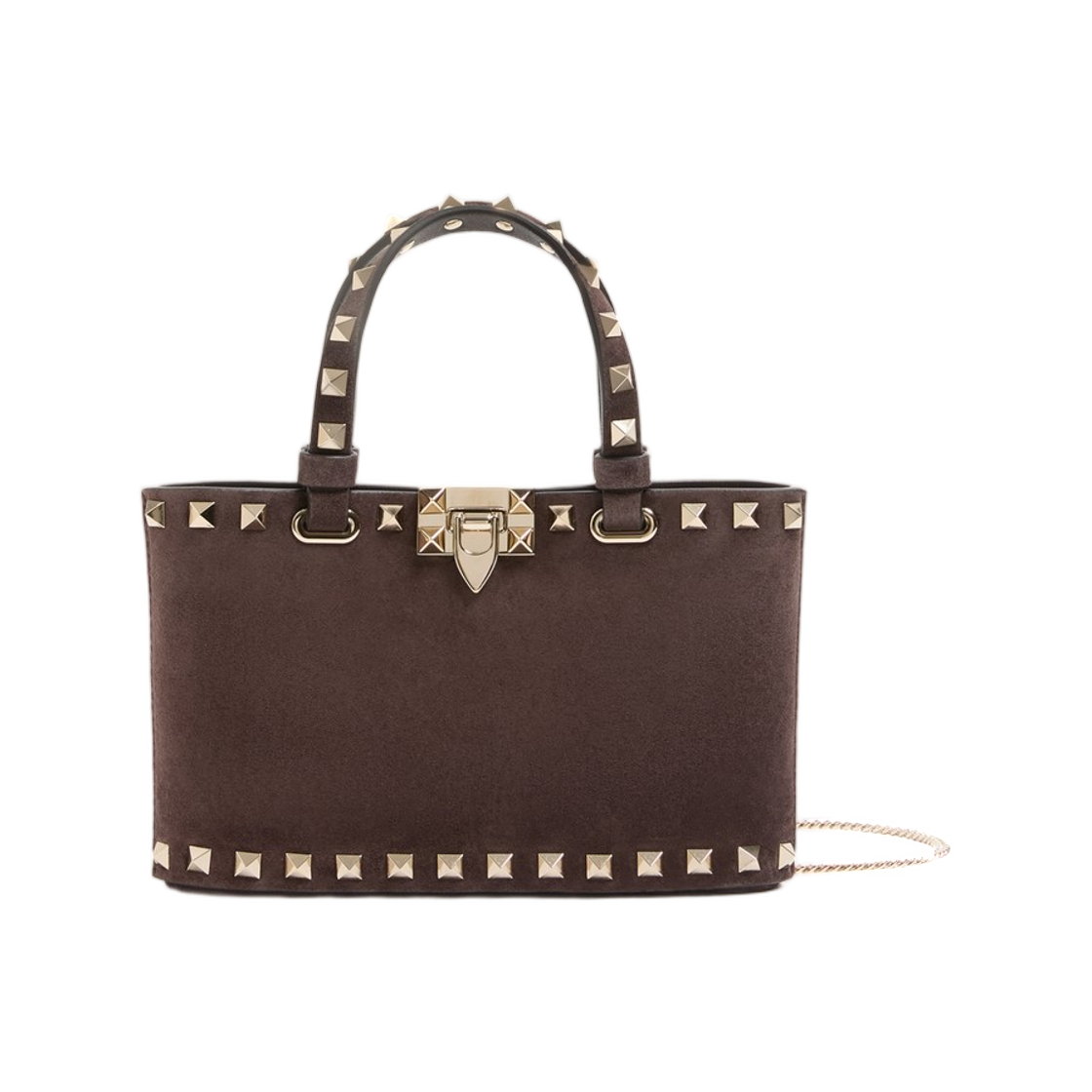 WP0AT0KQQ0TO Valentino Rockstud Mini Suede Shopping Bag Ebony
