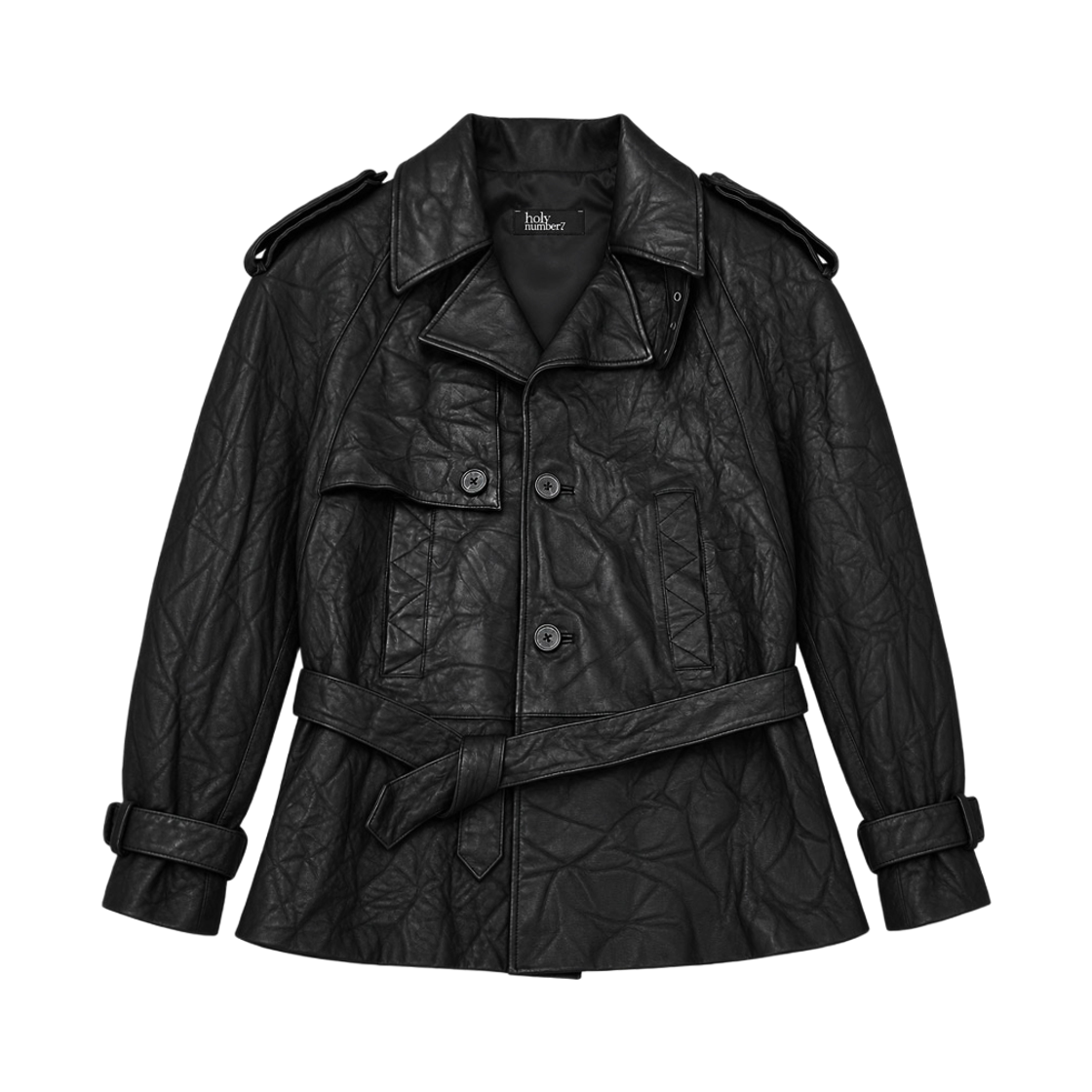 7JP2FC51WSB000 Holy Number 7 Wrinkled Belted Lambskin Jacket_Black