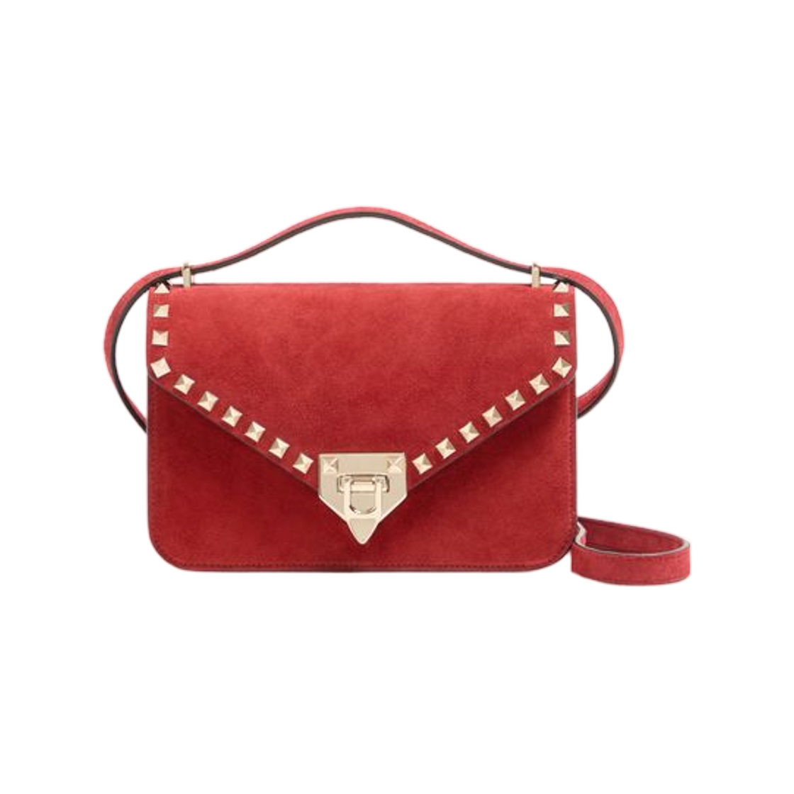 WB0T76KQQAQS Valentino Garavani Rockstud Small Shoulder Bag in Suede Red