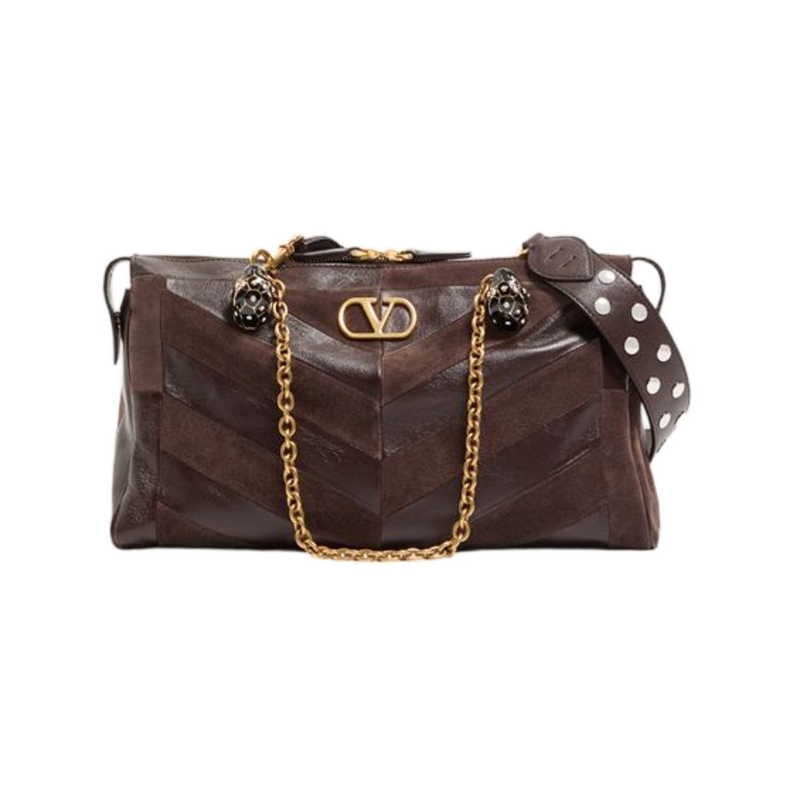WB0S70DEDRE6 Valentino Garavani Panthea Medium Shoulder Bag in Suede and Nappa with Chevron Motif Ebony