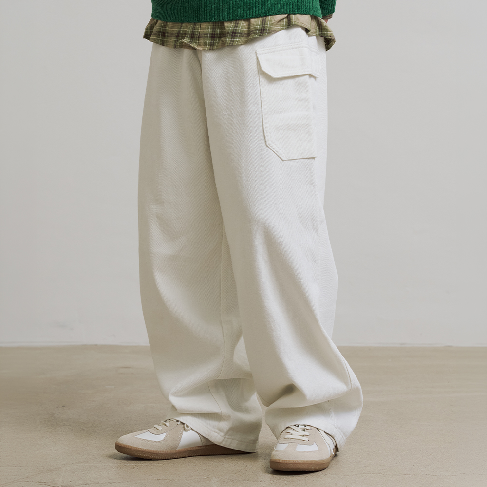 니티드 플랩 포켓 코튼 카고 팬츠 화이트(Knitted Flap Pocket Cotton Cargo Pants White) - 2