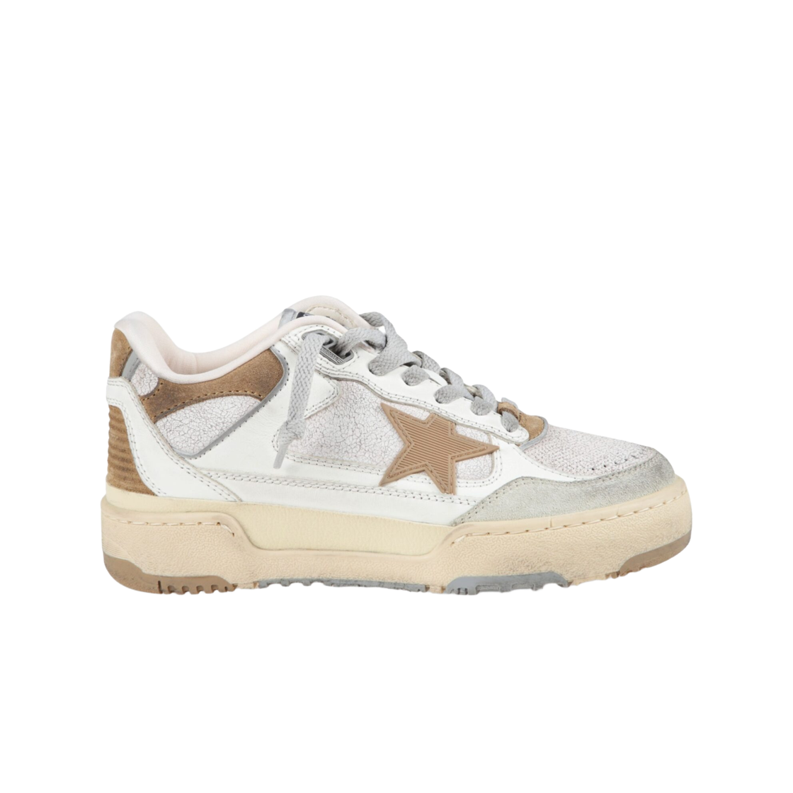 GWF00630-F007957-11981 (W) Golden Goose Forty2 Leather Upper Suede Toe Nylon Tongue Sneakers White Beige