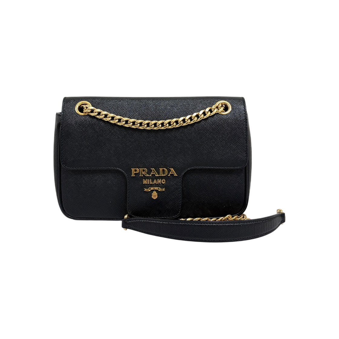 ITT2T2OPVGKK Prada Saffiano Flap Chain Shoulder Bag Black