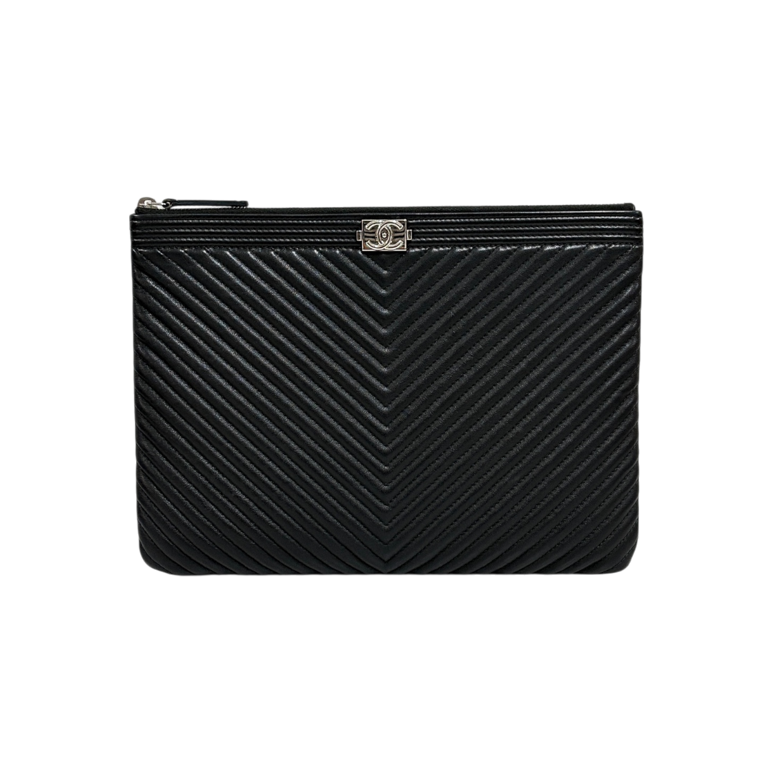 IT3S27I2HHFV Chanel Boy Chevron Clutch Bag Black New Medium