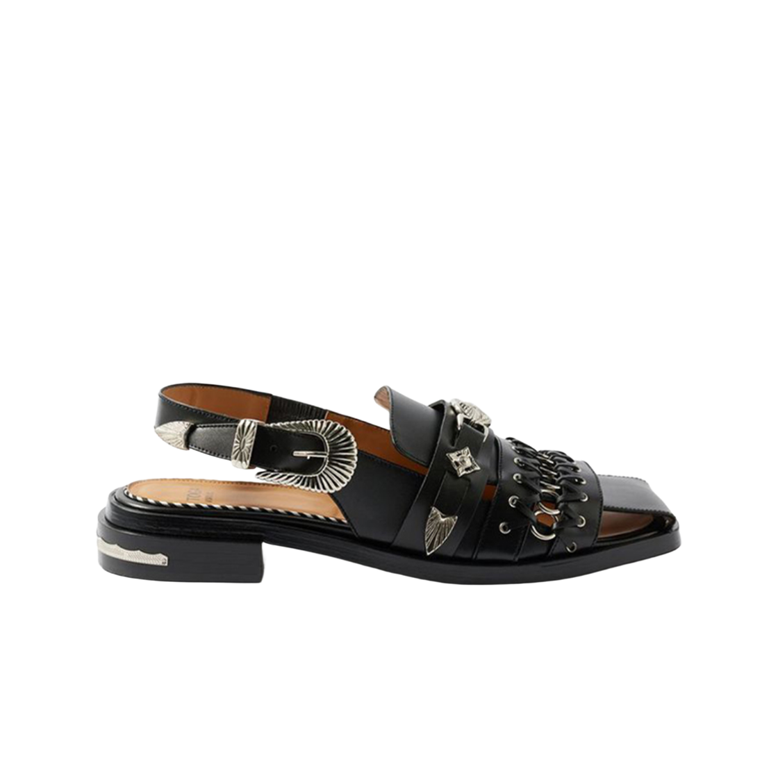 AJ1339 Toga Virilis Metal Plaque Buckle Strap Sandals Black