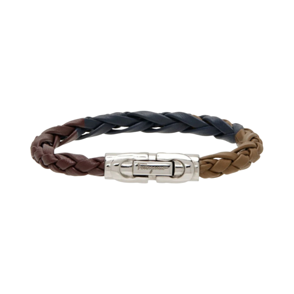 770269-747468 Ferragamo Salvator Logo Braid Calfskin Bracelet Brown Burgundy