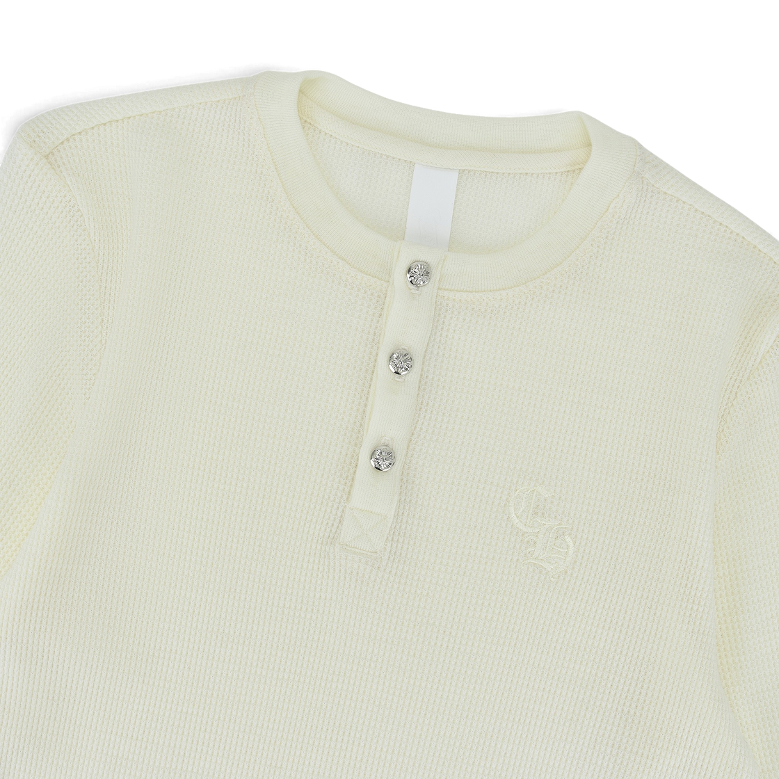 크롬하츠 CH 로고 와플 써멀 롱슬리브 헨리 셔츠 화이트(Chrome Hearts CH Logo Waffle Thermal Long Sleeve Henley Shirt white) - 3