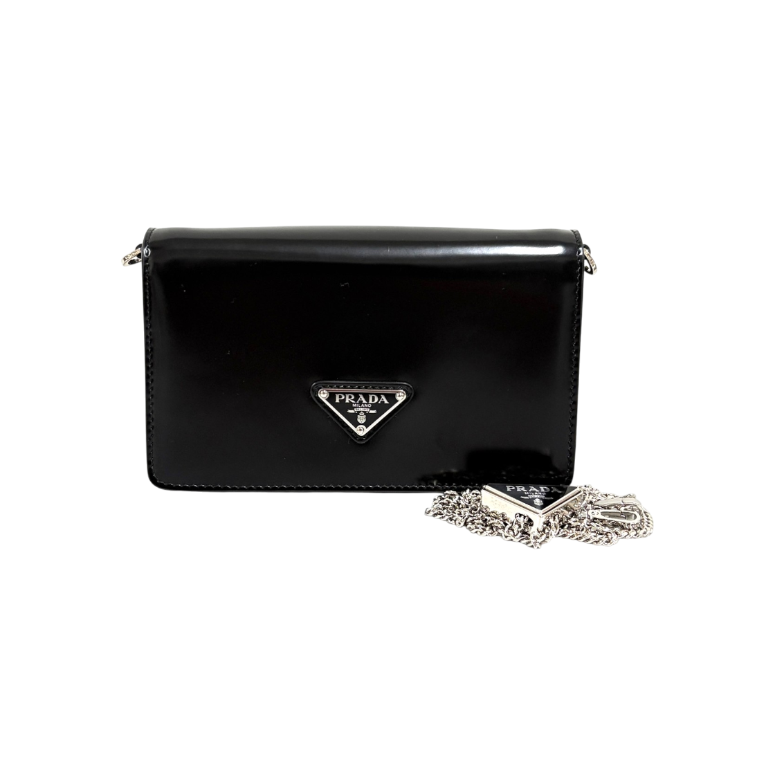 ITBODUQ27TEW Prada Brushed Chain Crossbody Bag Black