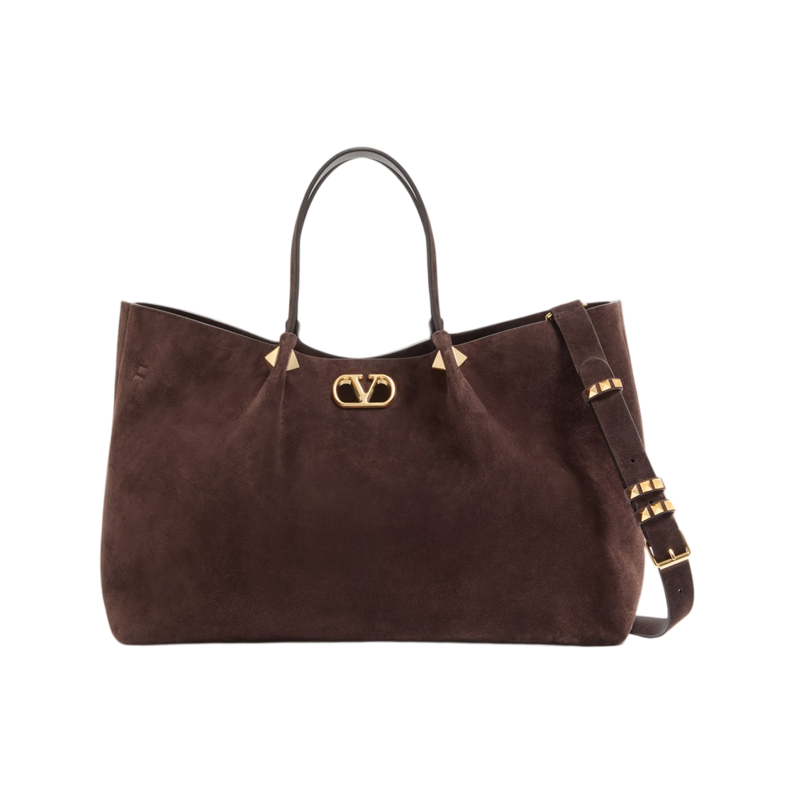 WB0T82AHA0TO Valentino Garavani Large Shopping Bag in Soft Suede Ebony