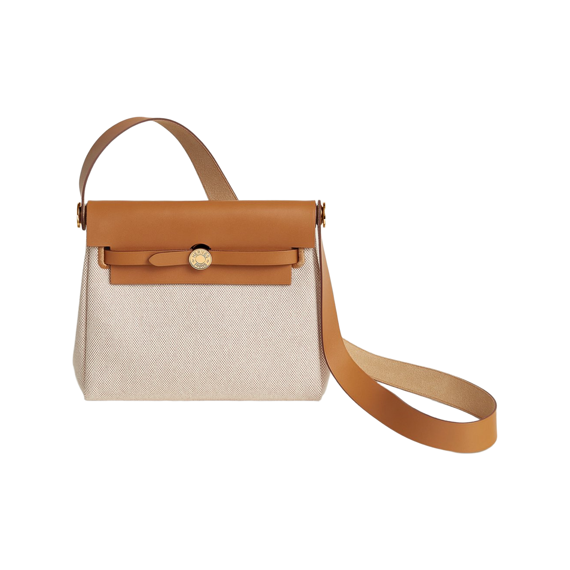 H085414CCAO Hermes Herbag Zip 20 Bag Retourne H Viking Canvas Hunter Cowhide & Gold Ecru Beige Naturel Sable