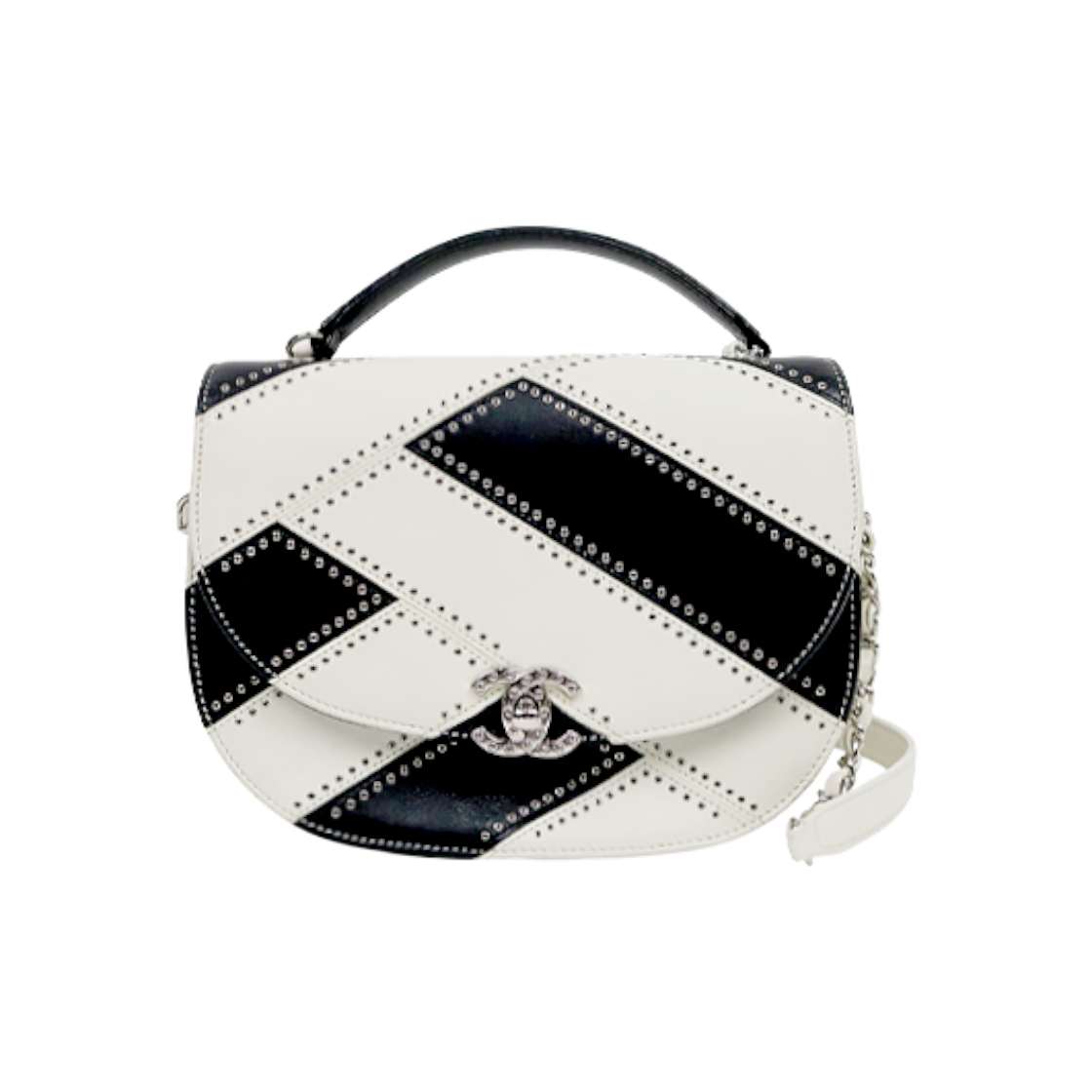 ITFDM3QOI3IE Chanel Black & White Quilted CC Studded Crossbody Bag