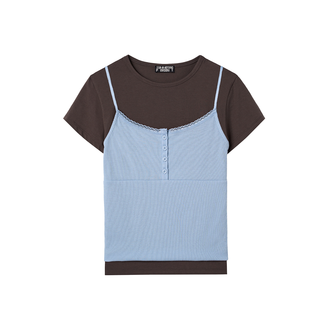 SW2F2TO19BR symmetric percent Lace Layered Two-Way Top Brown