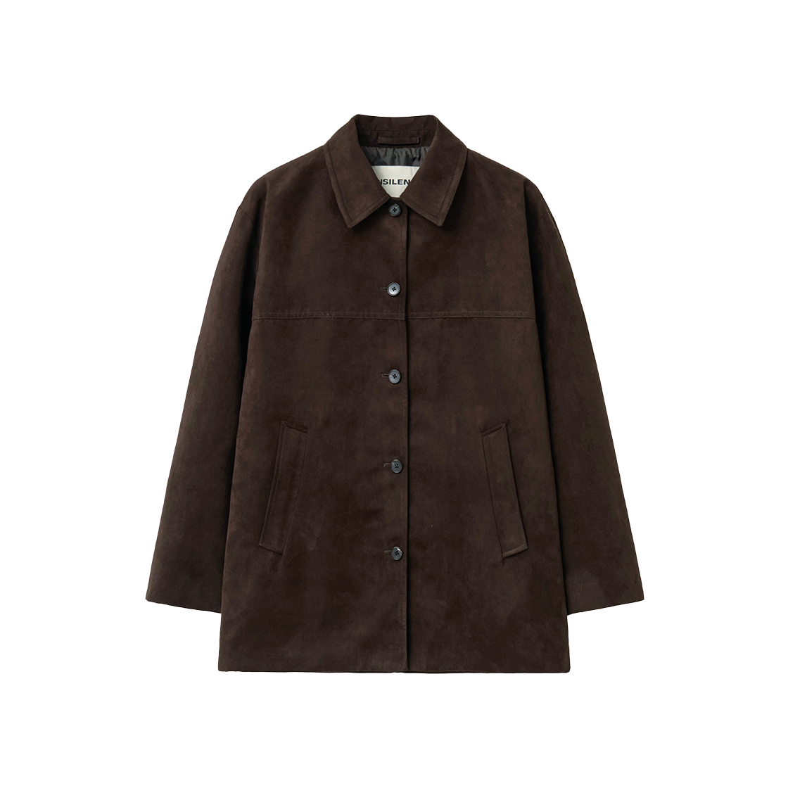 인사일런스우먼 포우 스웨이드 카코트 다크브라운(INSILENCE WOMEN Faux Suede Car Coat DARK BROWN)