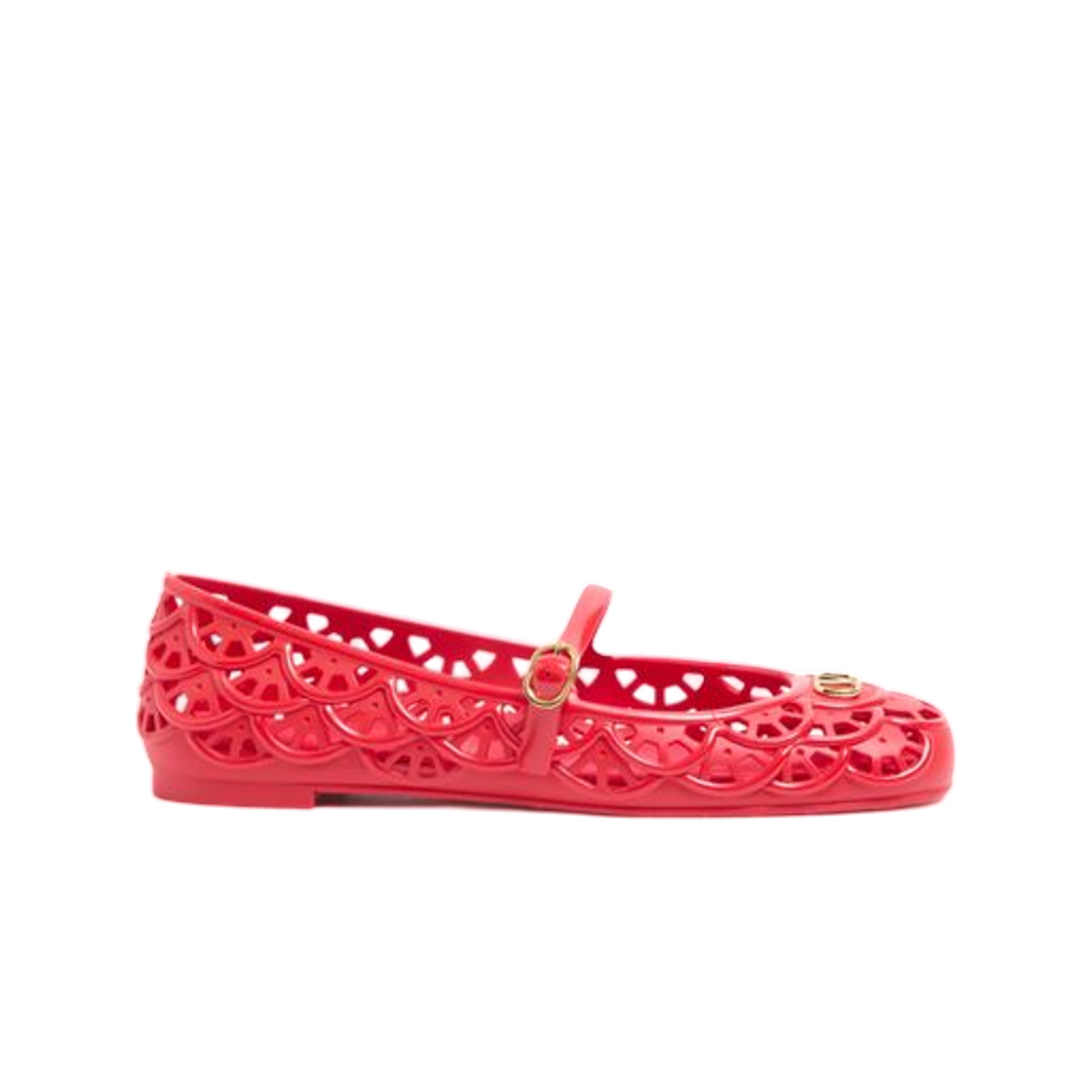 WS0PV9RMCRDU (W) Valentino Ondette Rubber Ballerina with Scallop Pattern 05mm Coral