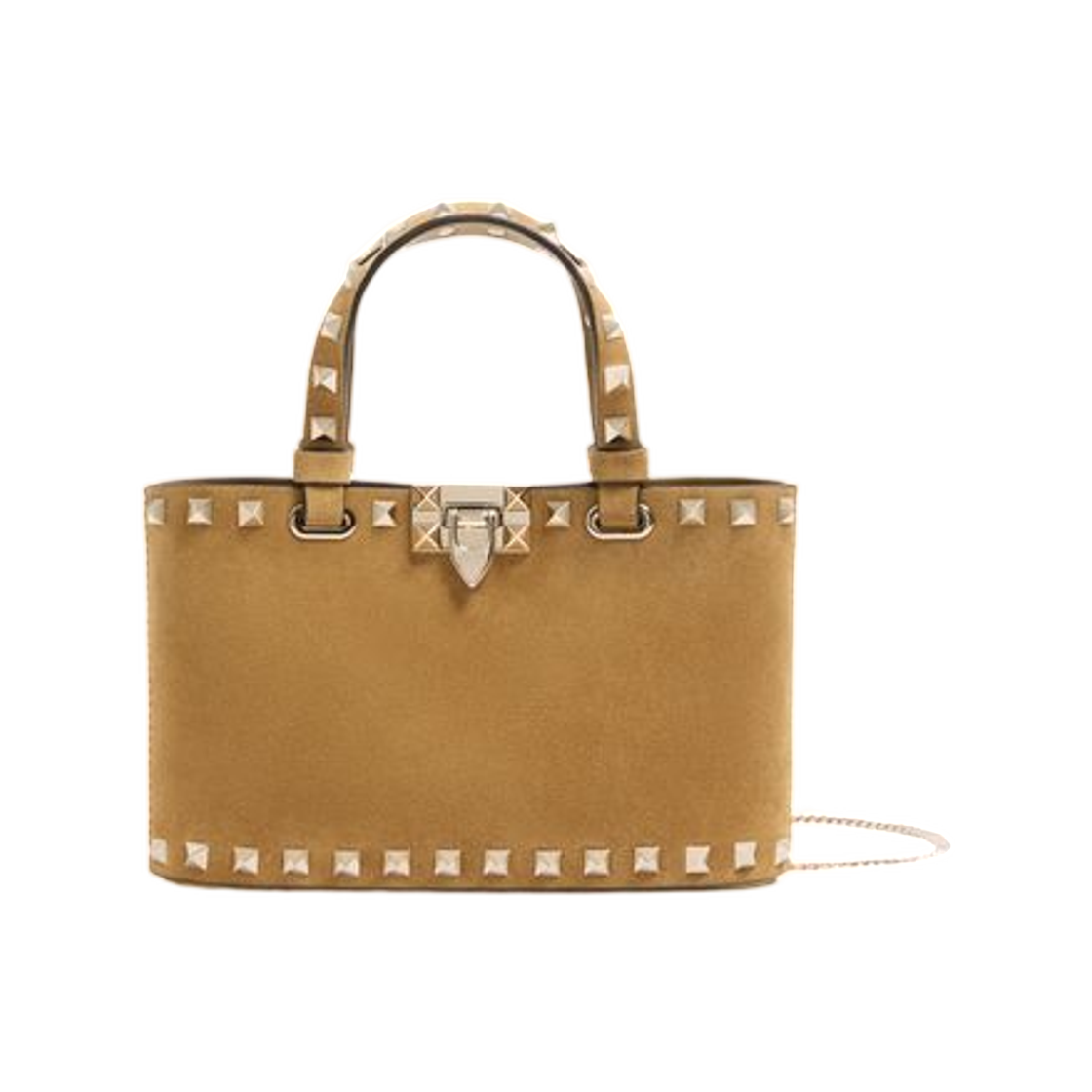 WP0AT0KQQRDX Valentino Rockstud Mini Suede Shopping Bag Havana Beige