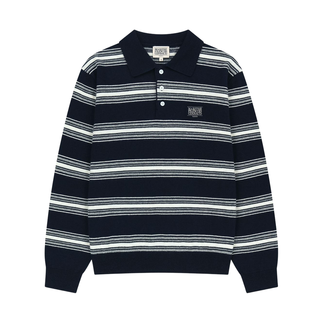 - Marithe Francois Girbaud Small Classic Logo Multi Stripe Polo Knit Navy