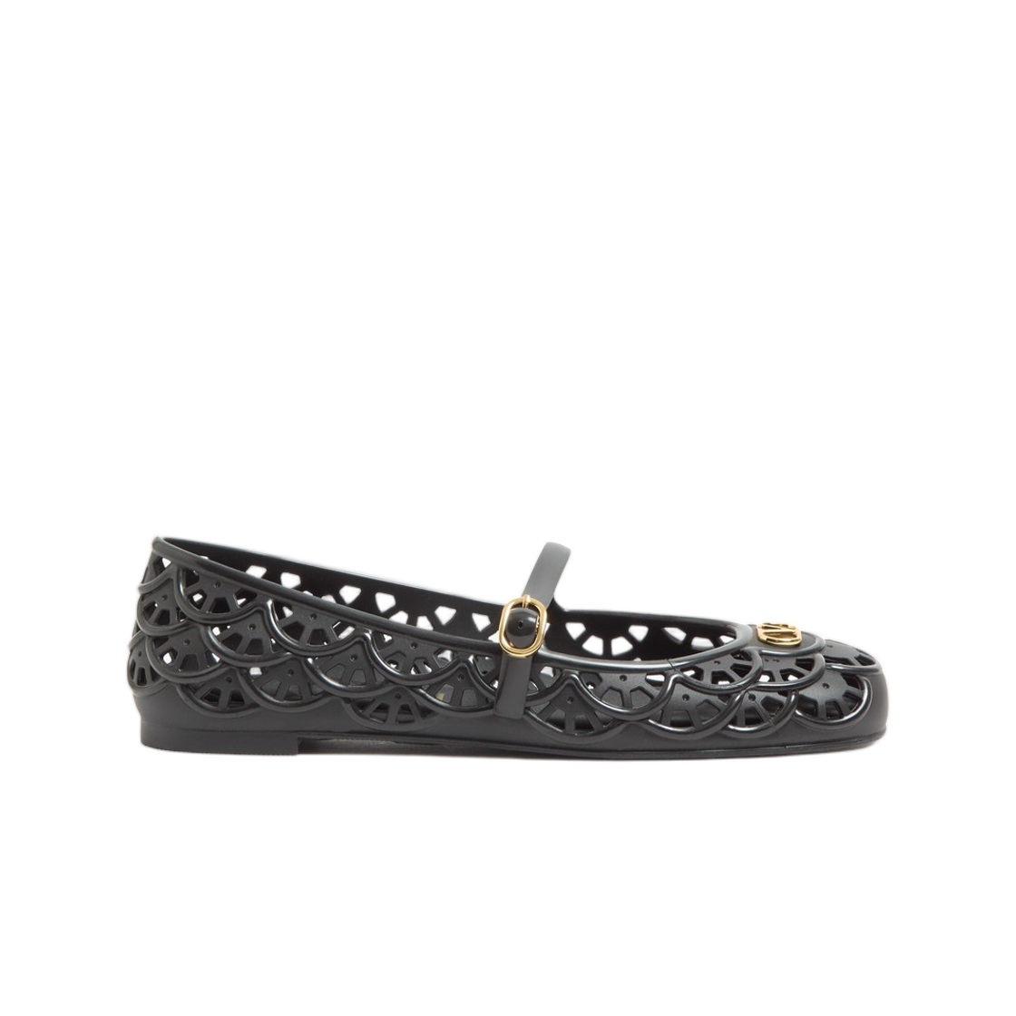 WS0PV9RMC0NO (W) Valentino Ondette Rubber Ballerina with Scallop Pattern 05mm Black