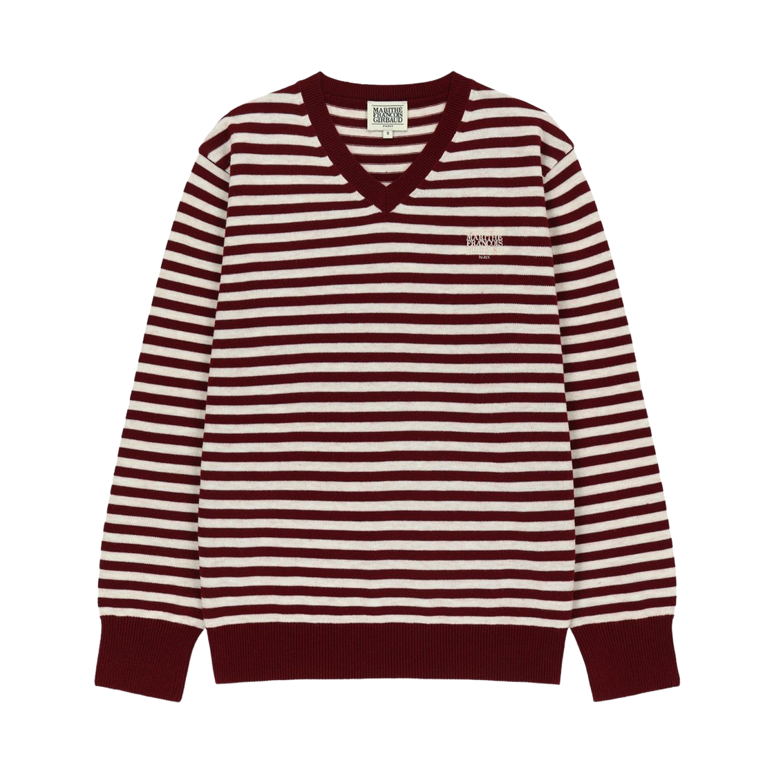 (W) 마리떼 프랑소와 저버 마이크로 클래식 로고 브이넥 니트 버건디((W) Marithe Francois Girbaud Micro Classic Logo V-Neck Knit Burgundy)