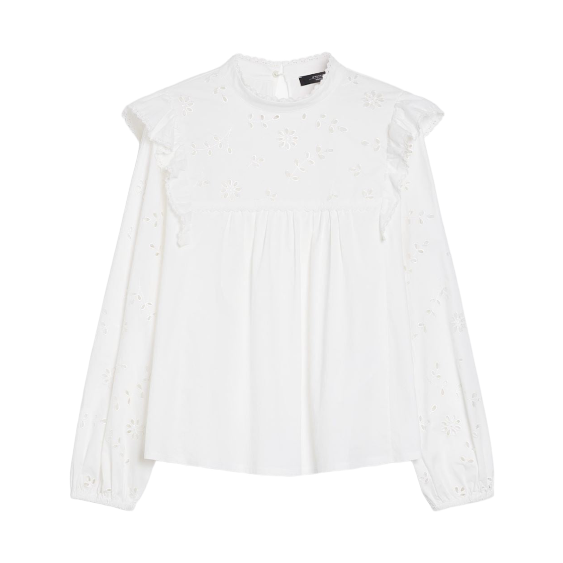 TADDEO-001 (W) Weekend Max Mara Taddeo Embroidered Ruffle Trim Poplin Shirt Bianco