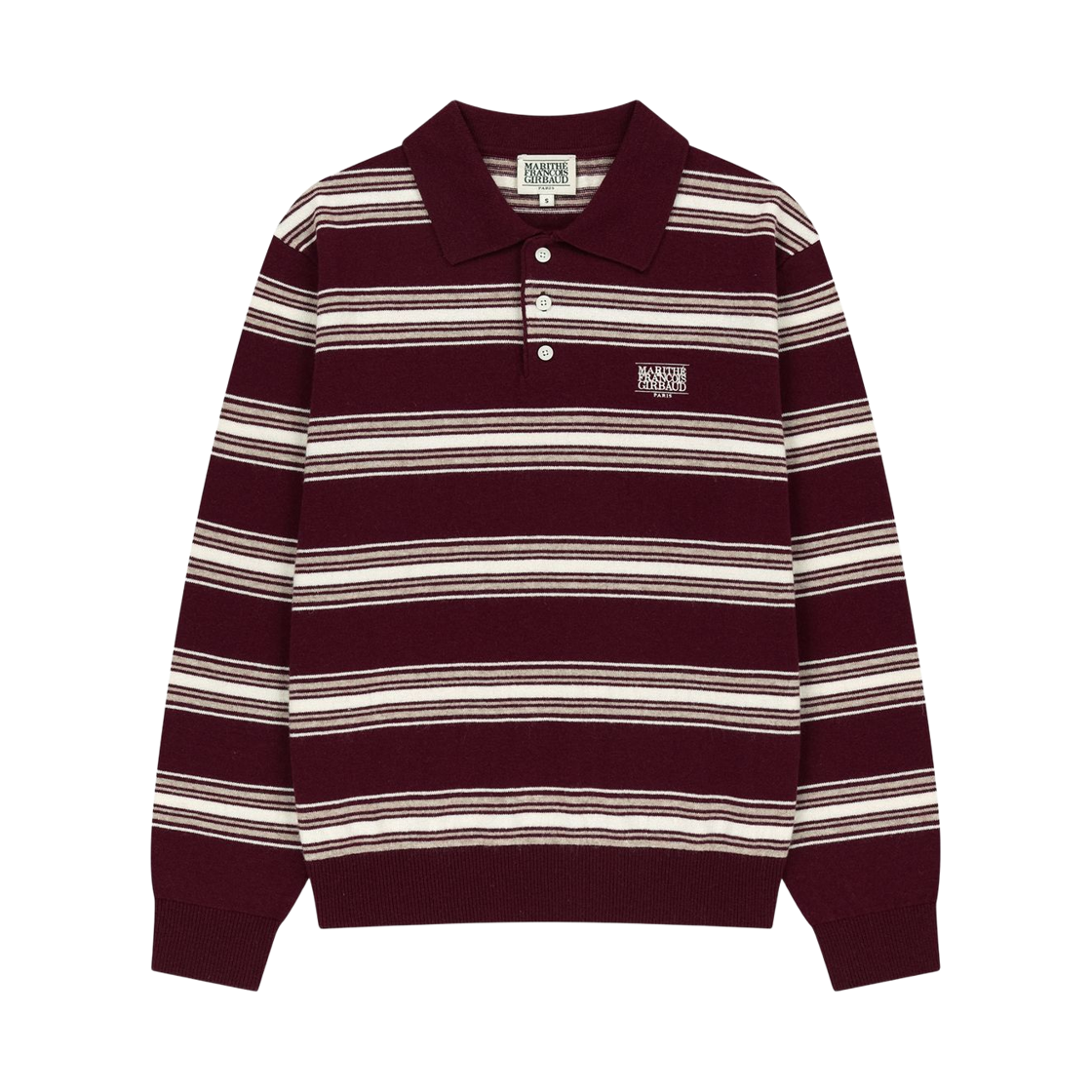 - Marithe Francois Girbaud Small Classic Logo Multi Stripe Polo Knit Burgundy
