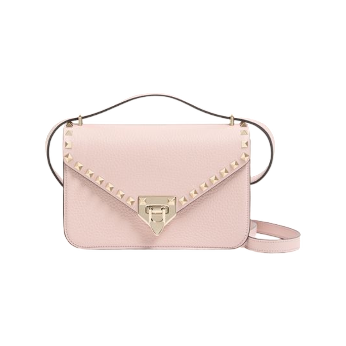 WB0T76VSF16Q Valentino Garavani Rockstud Small Shoulder Bag in Grainy Calfskin Pink