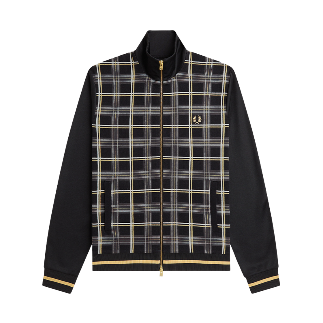 프레드페리 타탄 니트 프론트 트랙 재킷 블랙(Fred Perry Tartan Knitted Front Track Jacket Black)