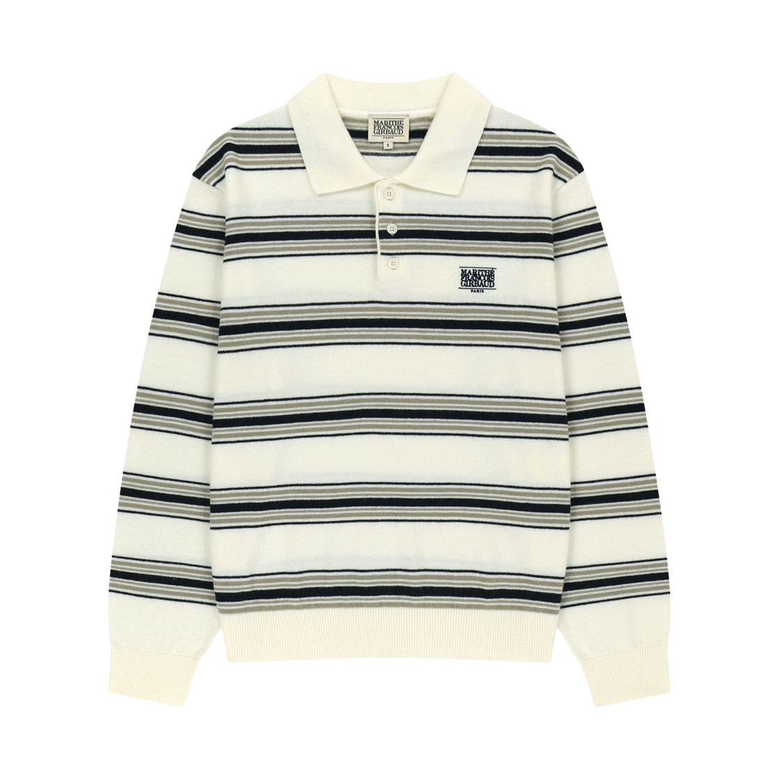 - Marithe Francois Girbaud Small Classic Logo Multi Stripe Polo Knit Ivory