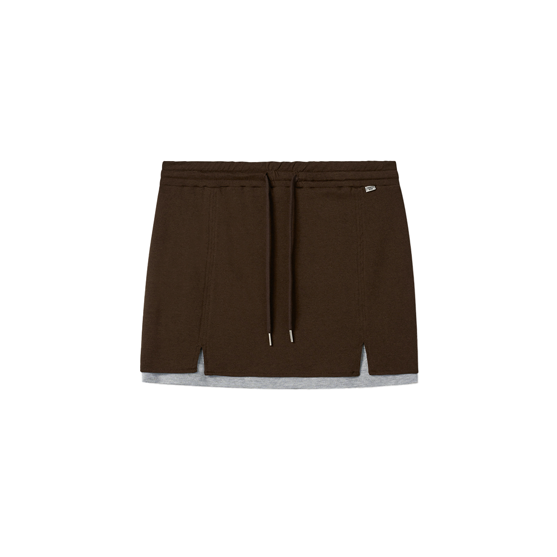 시메트릭 퍼센트 니트라이크 레이어드 미니 스커트 브라운(symmetric percent Knitlike Layered Mini Skirt Brown)