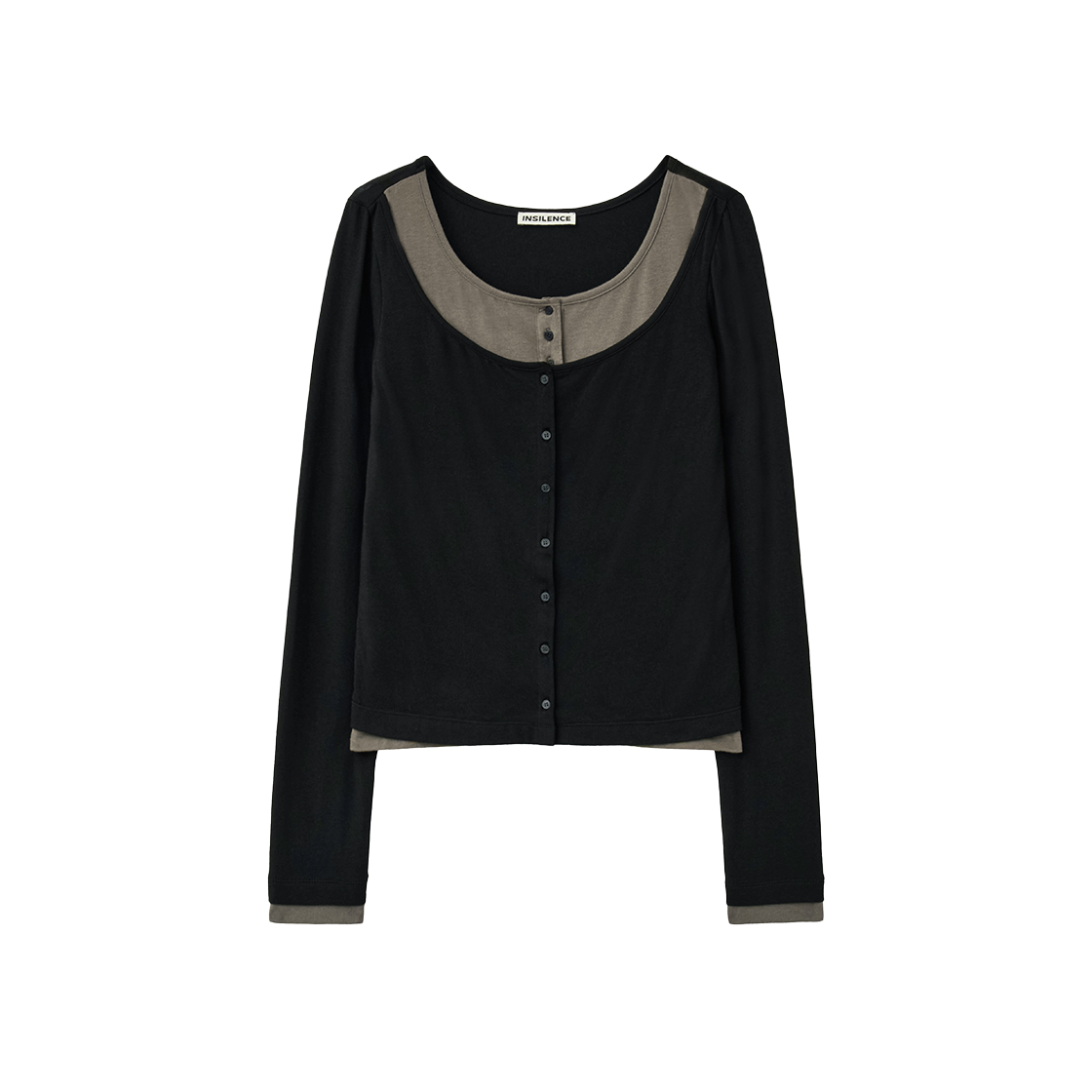 IW2F4TO11BK INSILENCE WOMEN Cardigan Layered Henley Long Sleeve BLACK