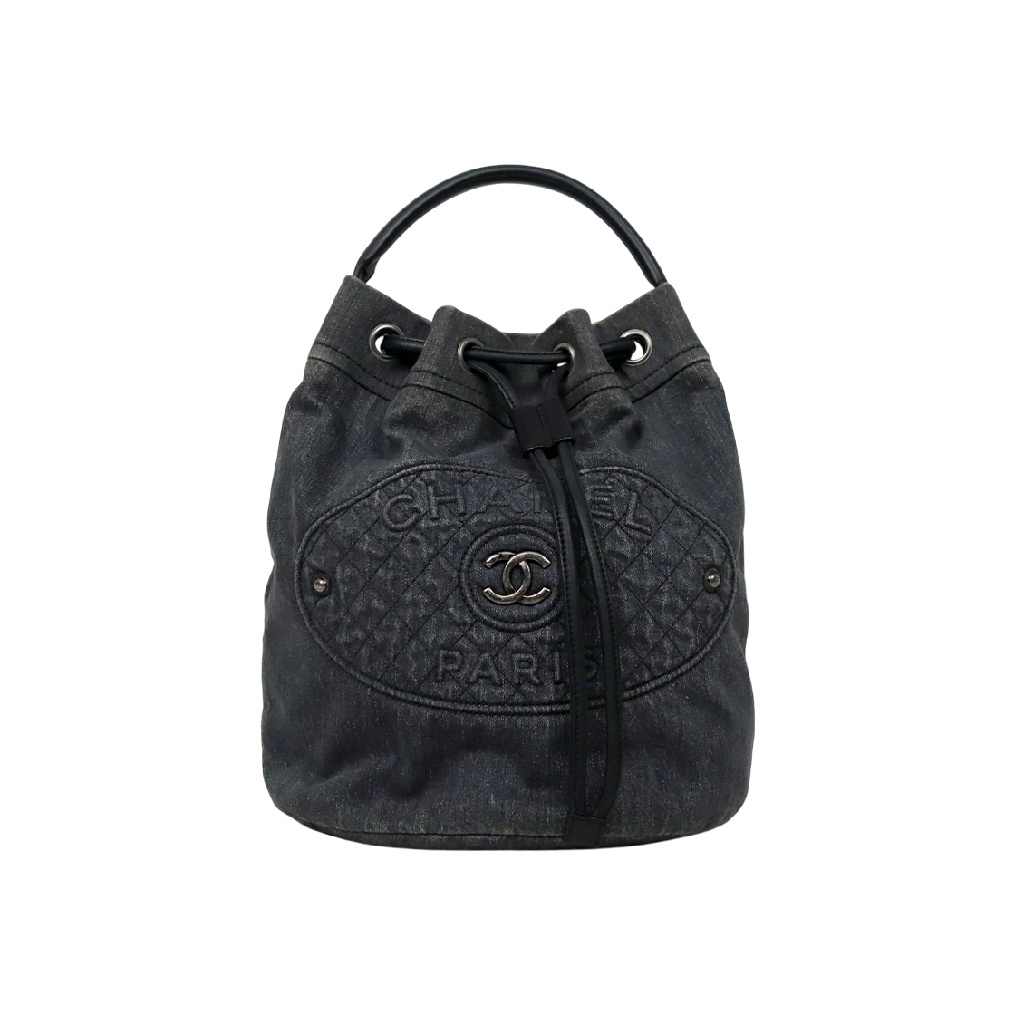 ITIHJHQ66QQW Chanel Black Denim Drawstring Bucket Bag