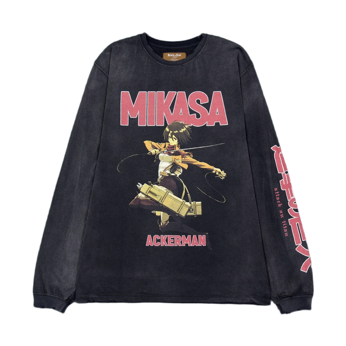- Undermycar x Attack on Titan Mikasa Ackerman Vintage Washed Long Sleeve Faded Black