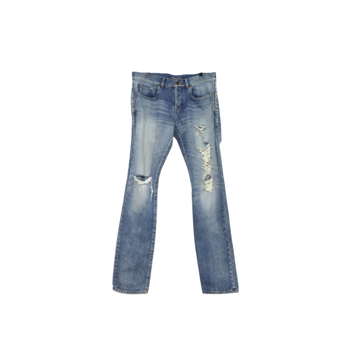 ITVW2RRDVOQF Saint Laurent Blue Cotton Distressed Slim Fit Jeans