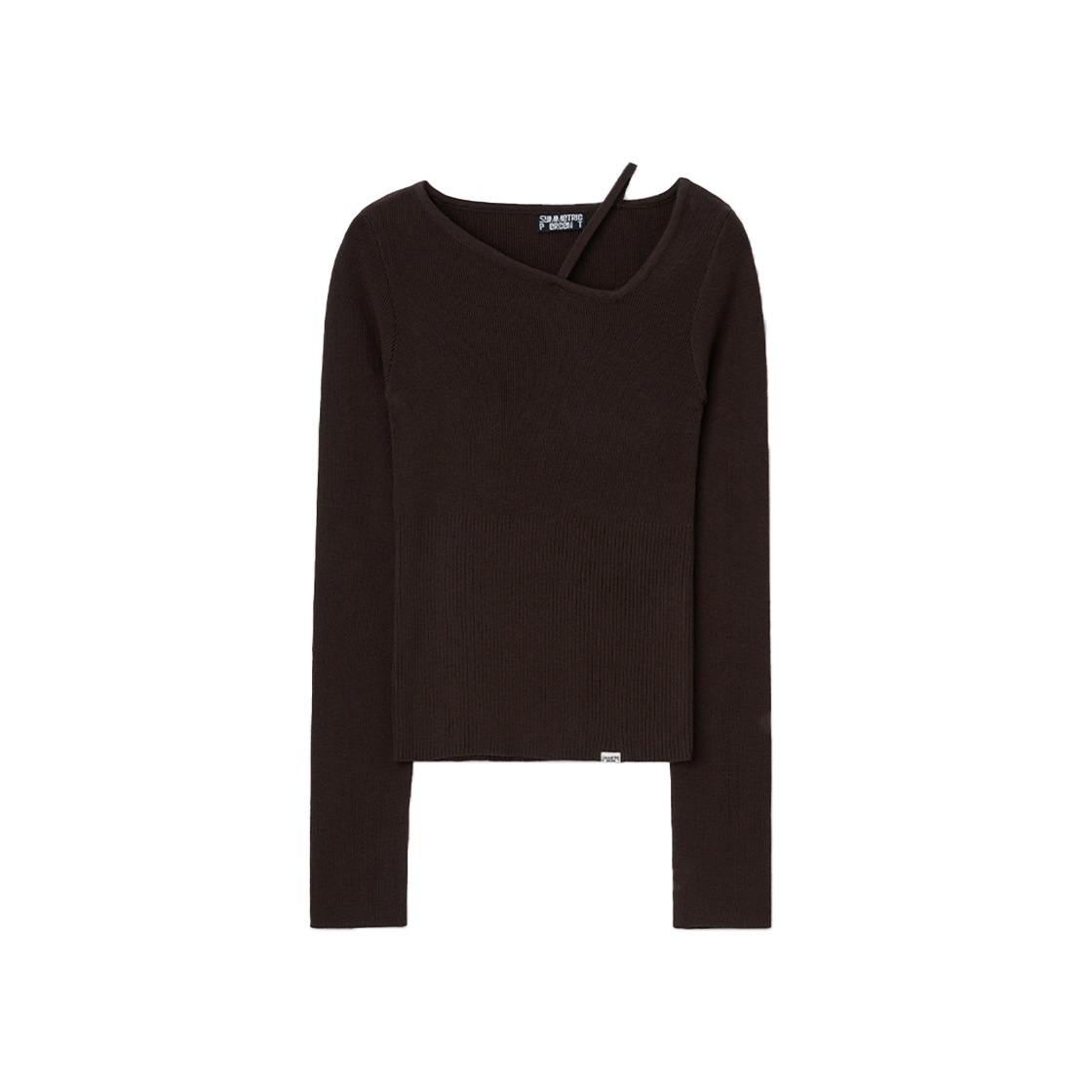 SW2E4KT01BR symmetric percent Unbalanced Neckline Knit Top Brown