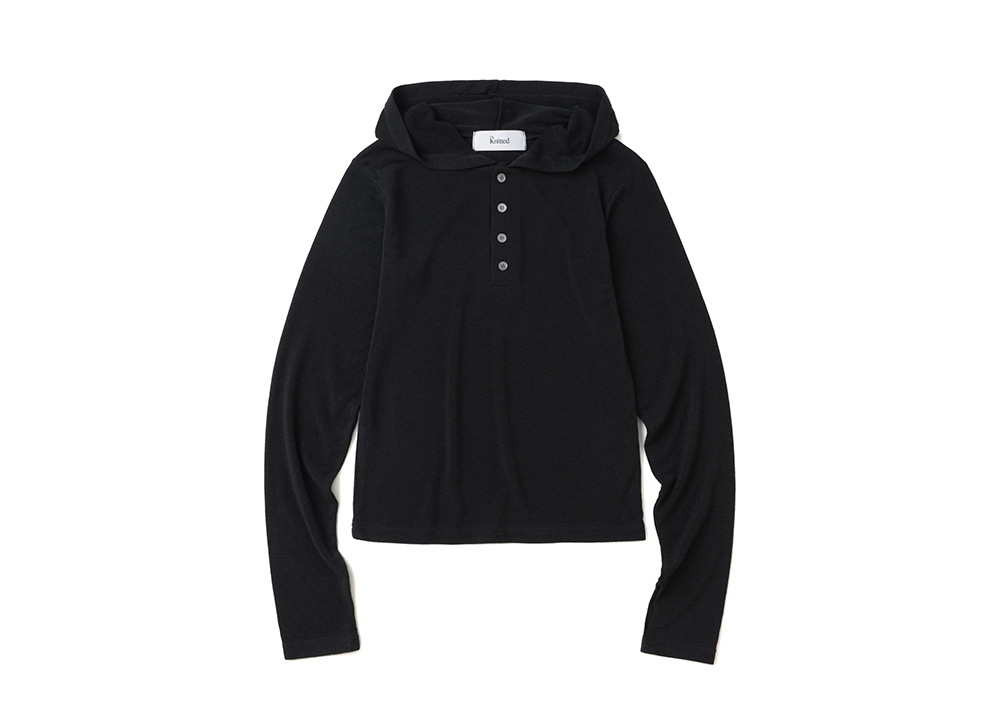 니티드 여성 핑거홀 이지 롱슬리브 후드 티셔츠 블랙(Knitted Fingerhole Easy Long Sleeve Woman Hood T-Shirt Black) - 2
