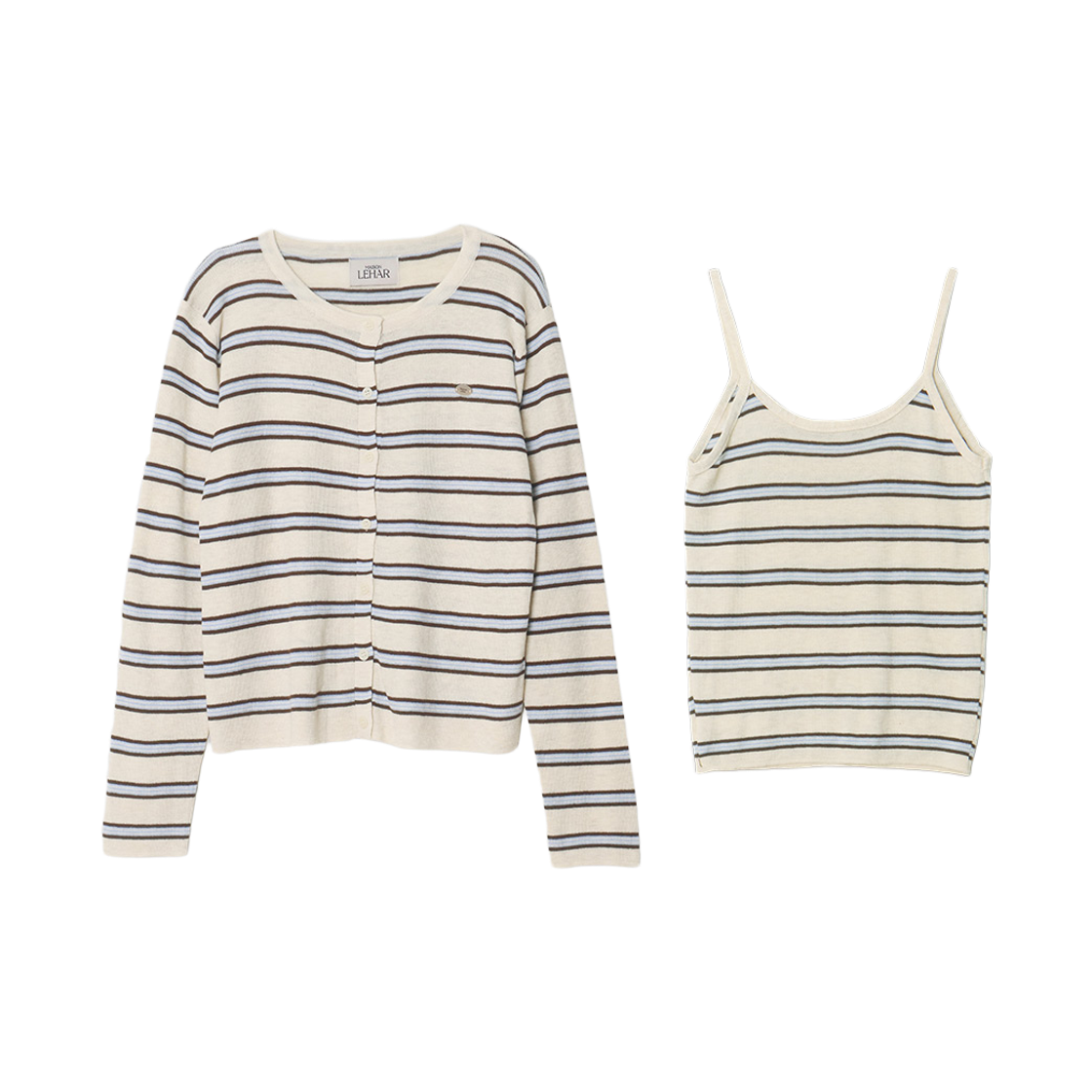 메종르하르 쿠키 스트라이프 니트 SET (가디건+슬리브리스) 2color(maisonlehar Cookie Stripe Knit Set (Cardigan+Sleeveless) 2color) - 2