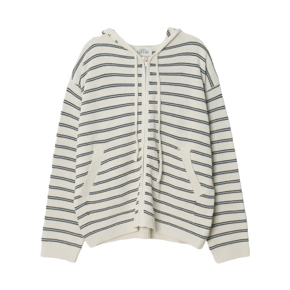 P0000TTQ maisonlehar Milk Stripe Hood Zip-up Knit Cardigan 2color