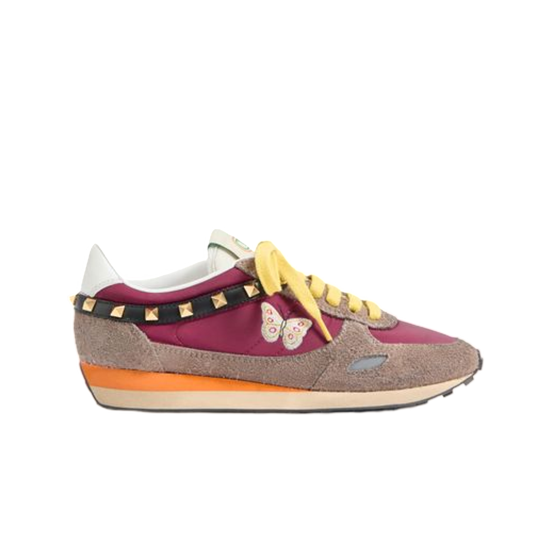 WS0QK8ENB5DN (W) Valentino Stud Up Trainer in Split Leather and Nylon with Butterfly Embroidery Insolent Multicolour
