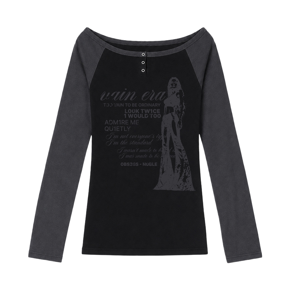 26FV007 Venhit Vain Era One-Off Raglan Long Sleeve Black-Charcoal