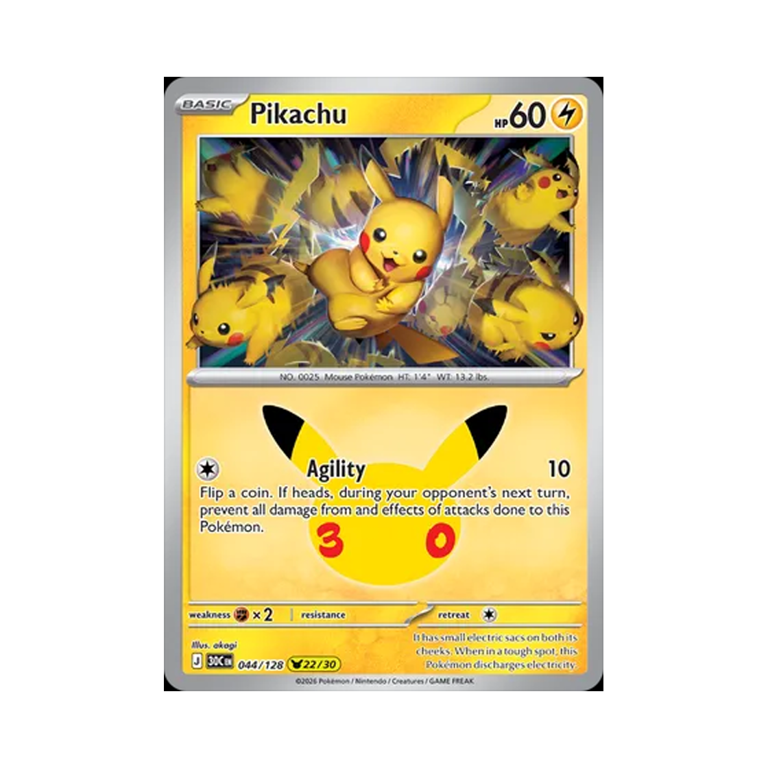 30C044-128 Pokemon TCG Pikachu 22/30 30th Celebration (English Ver.)