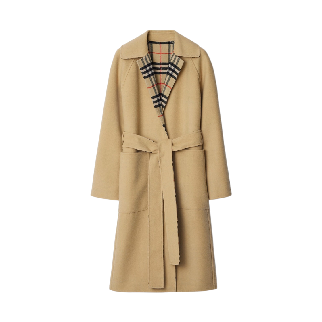 8093825 (W) Burberry Long Reversible Check Wool Car Coat Beige