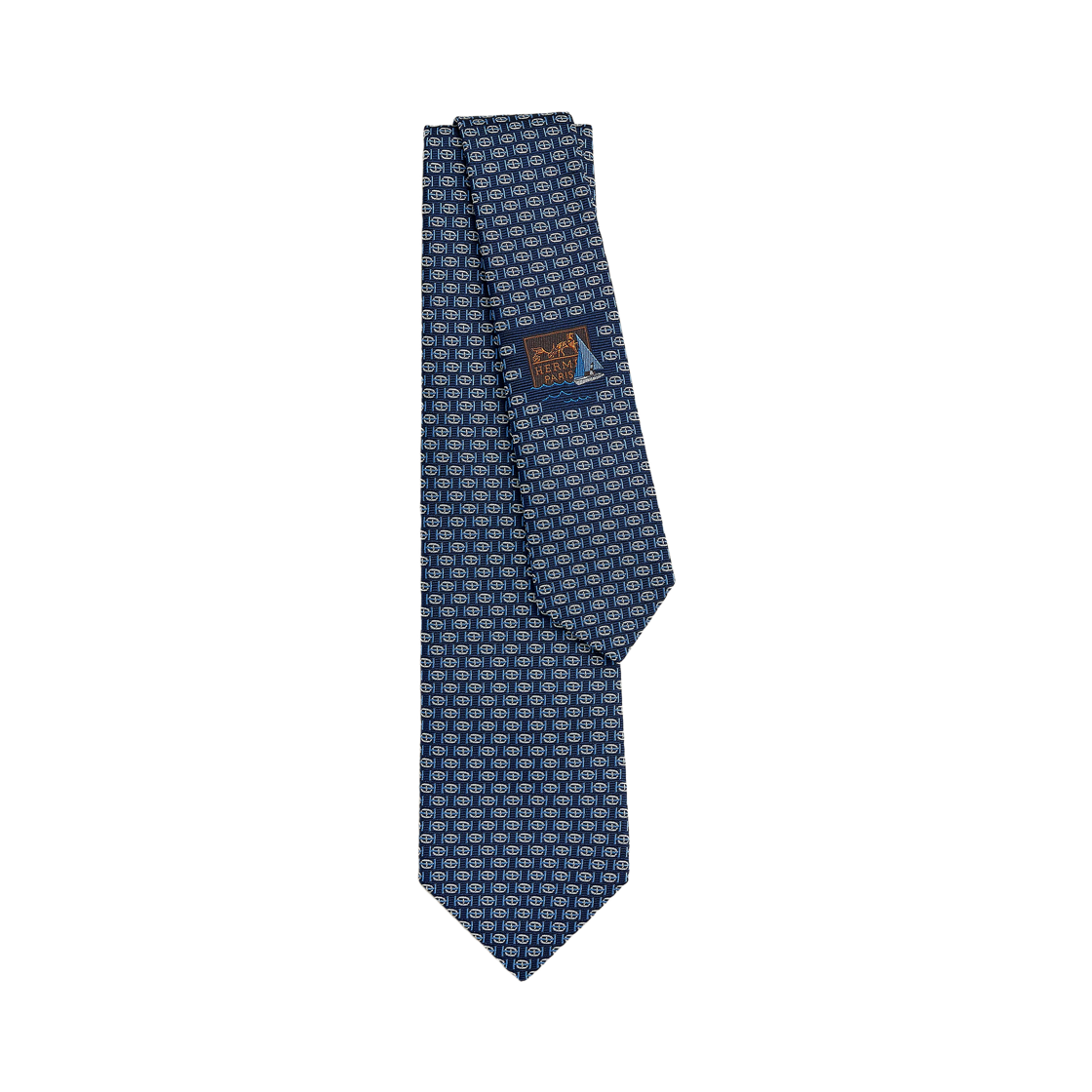 H336245T05 Hermes H Au Maillon Tie 7cm Marine Azur Blanc