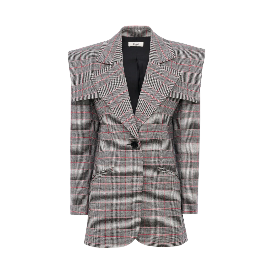 CH26WVE35167935 (W) Chloe Single Breasted Tailored Jacket in Prince of Wales Wool Black Red