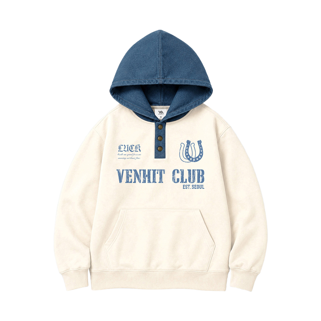 26FV007 Venhit Western Club Denim Contrast Hoodie Cream