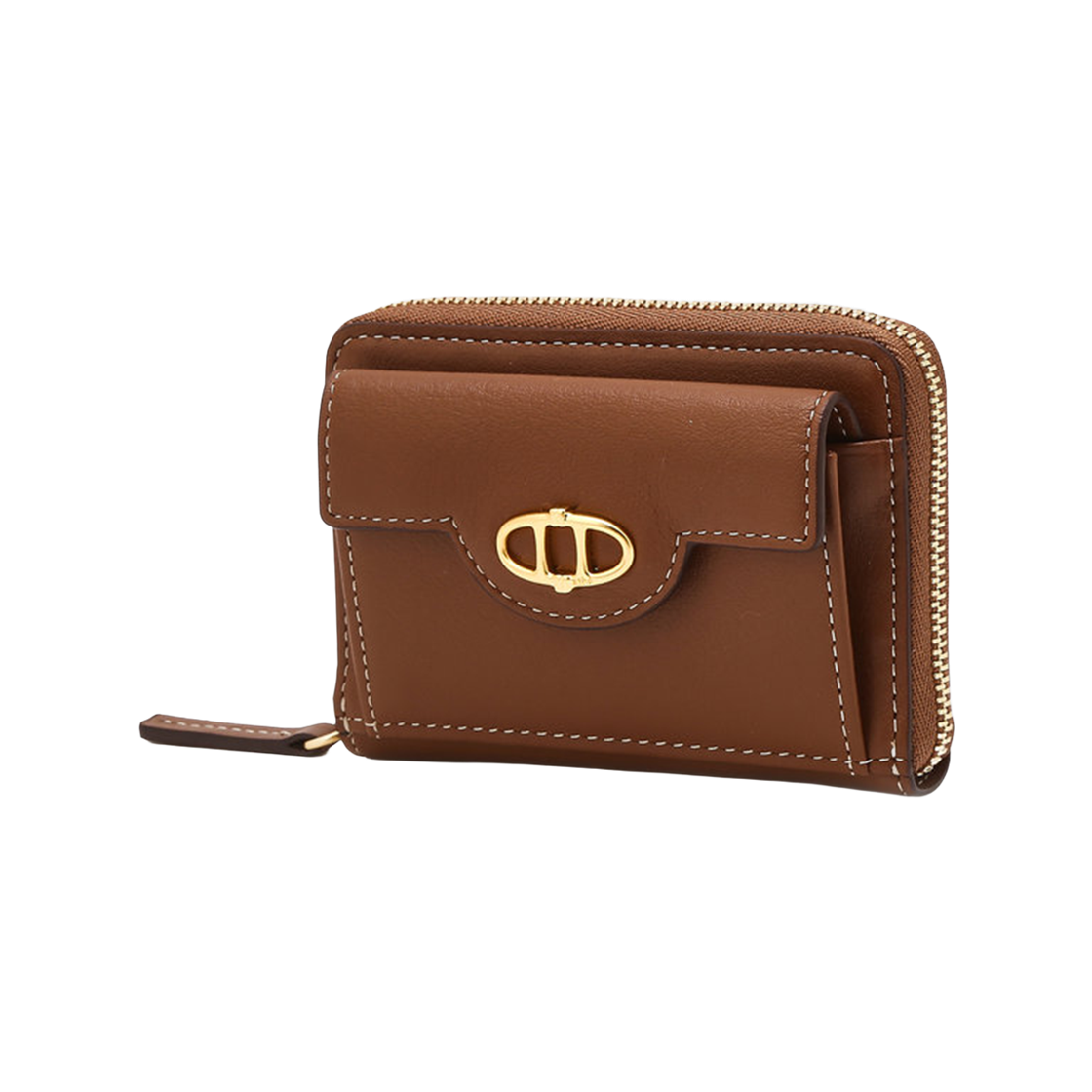 AAHO6F855W2 Athe Vanessabruno Acc Double A Brown Leather Pocket Zipper Coin Purse Normal Brown